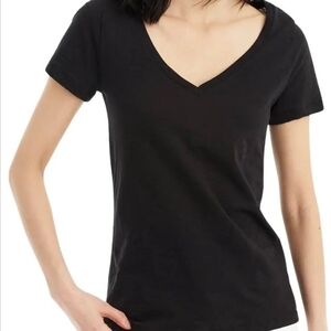 J. Crew Black V-Neck Cotton Slub Tee
